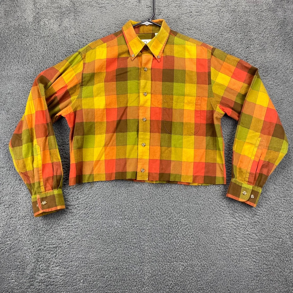 Viyella Womens Plaid Crop‎ Top Button Down Shirt Medium Cotton Wool Blend